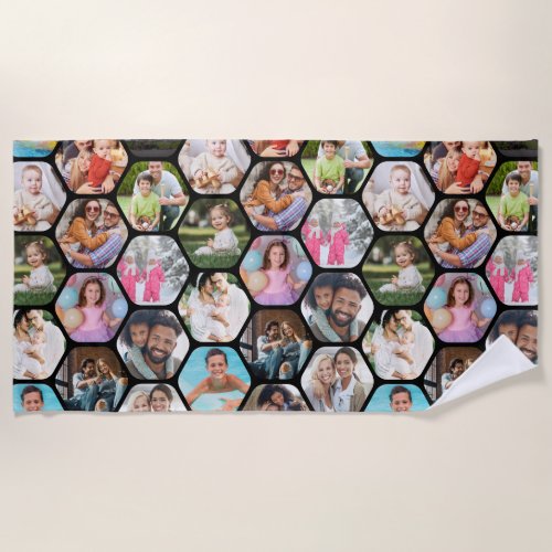 Multi Photo Collage Simple Modern Hexagon Pattern Beach Towel