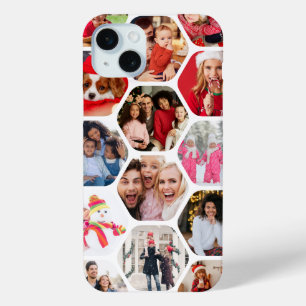 Multi Photo Collage Simple Modern Hexagon Pattern iPhone 15 Plus Case