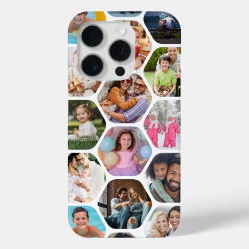 Multi Photo Collage Simple Modern Hexagon Pattern iPhone 15 Pro Case