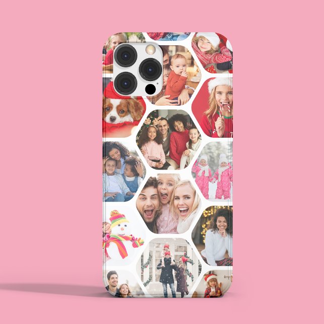 Multi Photo Collage Simple Modern Hexagon Pattern Case-Mate iPhone Case (Creator Uploaded)