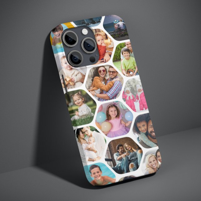 Multi Photo Collage Simple Modern Hexagon Pattern Case-Mate iPhone Case (Creator Uploaded)