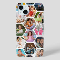 Multi Photo Collage Simple Modern Hexagon Pattern iPhone 15 Plus Case