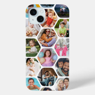 Multi Photo Collage Simple Modern Hexagon Pattern iPhone 15 Plus Case