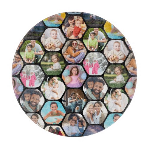 Multi Photo Collage Simple Modern Hexagon Pattern Cutting Board