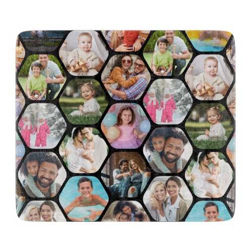 Multi Photo Collage Simple Modern Hexagon Pattern Cutting Board