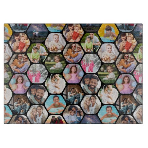 Multi Photo Collage Simple Modern Hexagon Pattern Cutting Board