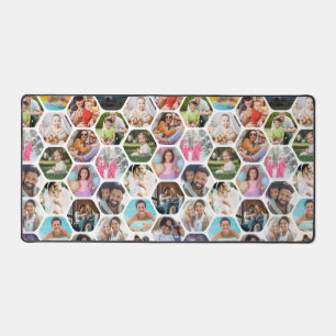 Multi Photo Collage Simple Modern Hexagon Pattern Desk Mat