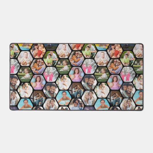 Multi Photo Collage Simple Modern Hexagon Pattern Desk Mat