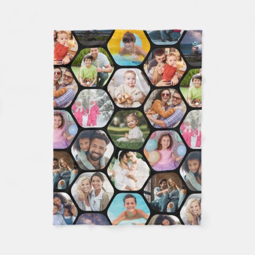 Multi Photo Collage Simple Modern Hexagon Pattern Fleece Blanket