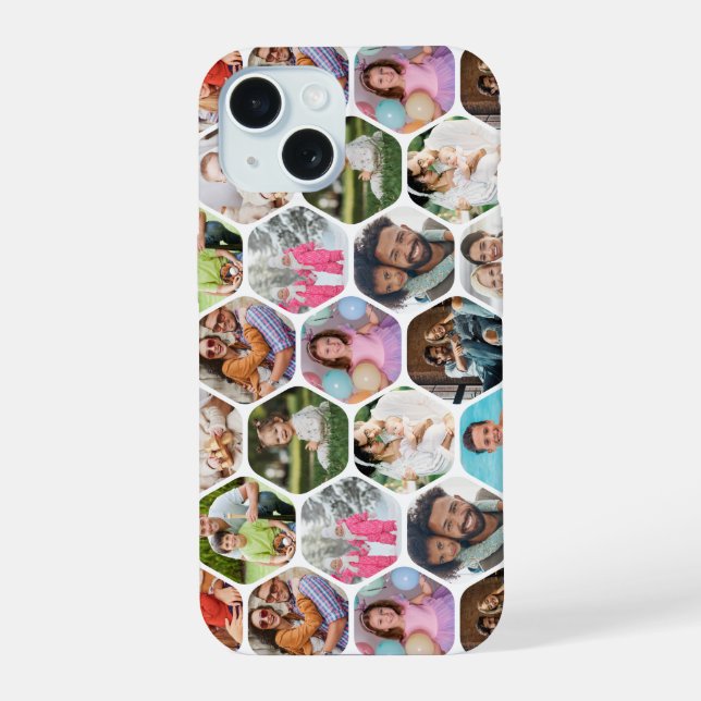 Multi Photo Collage Simple Modern Hexagon Pattern Iphone Case (Back)