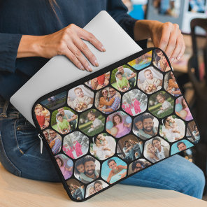 Multi Photo Collage Simple Modern Hexagon Pattern Laptop Sleeve