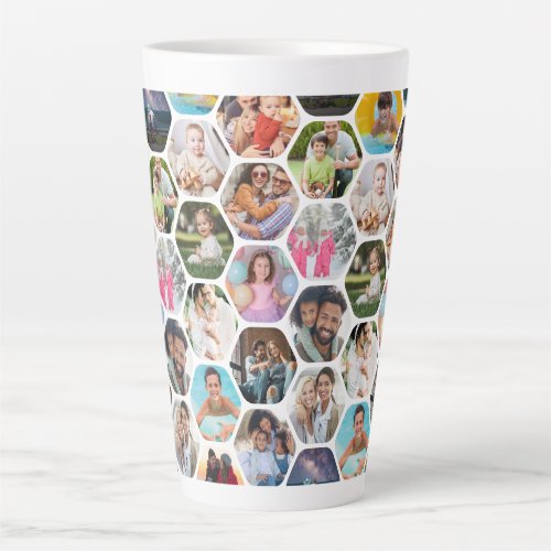 Multi Photo Collage Simple Modern Hexagon Pattern Latte Mug