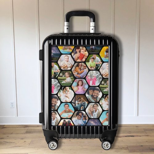 Multi Photo Collage Simple Modern Hexagon Pattern Luggage