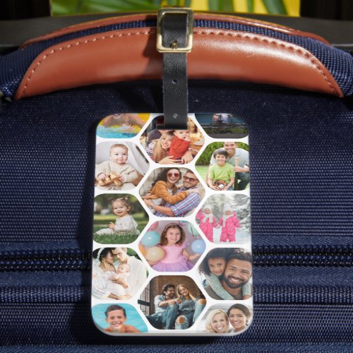 Multi Photo Collage Simple Modern Hexagon Pattern Luggage Tag