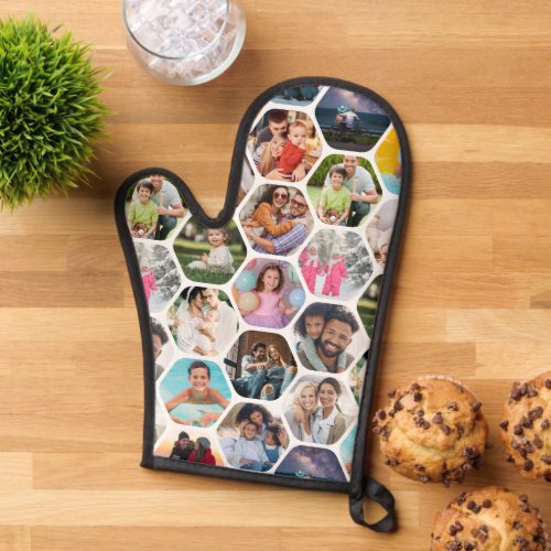 Multi Photo Collage Simple Modern Hexagon Pattern Oven Mitt