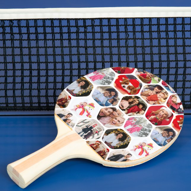 Multi Photo Collage Simple Modern Hexagon Pattern Ping Pong Paddle (Insitu)