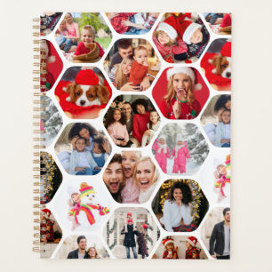 Multi Photo Collage Simple Modern Hexagon Pattern Planner