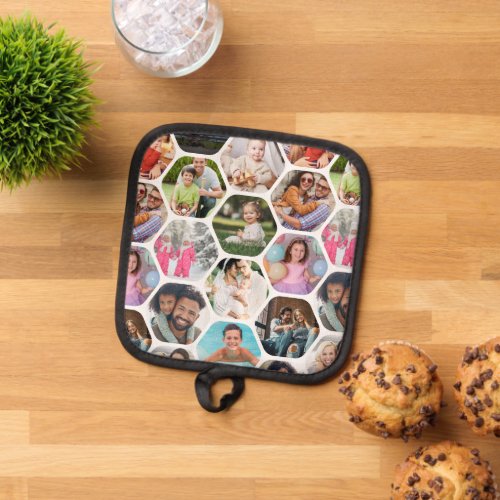 Multi Photo Collage Simple Modern Hexagon Pattern Pot Holder