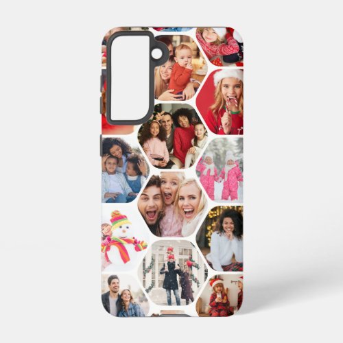 Multi Photo Collage Simple Modern Hexagon Pattern Samsung Galaxy S21 Case