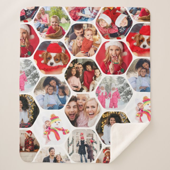 Multi Photo Collage Simple Modern Hexagon Pattern Sherpa Blanket (Front)