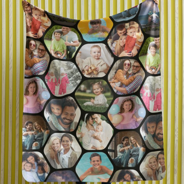 Multi Photo Collage Simple Modern Hexagon Pattern Sherpa Blanket (Creator Uploaded)