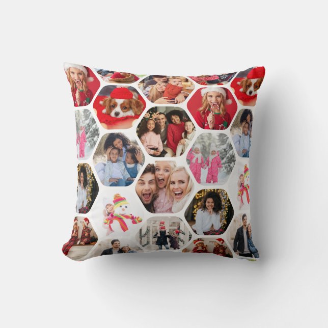 Multi Photo Collage Simple Modern Hexagon Pattern Throw Pillow (Front)
