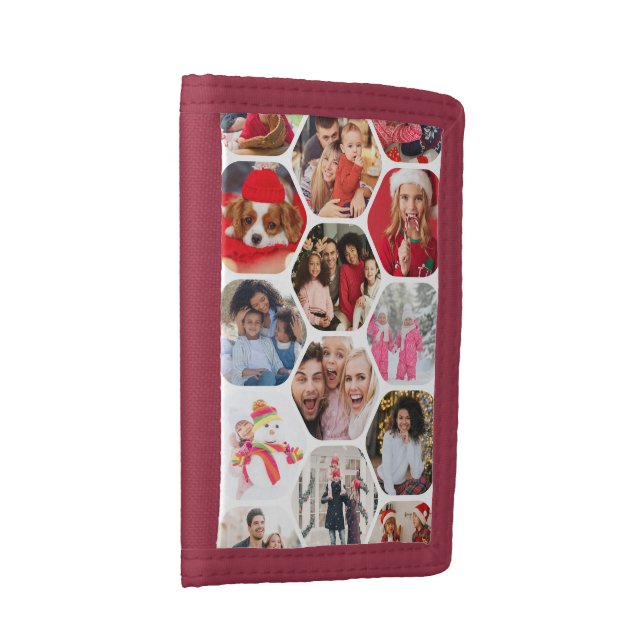 Multi Photo Collage Simple Modern Hexagon Pattern Trifold Wallet (Side)