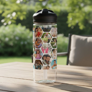 Multi Photo Collage Simple Modern Hexagon Pattern Water Bottle