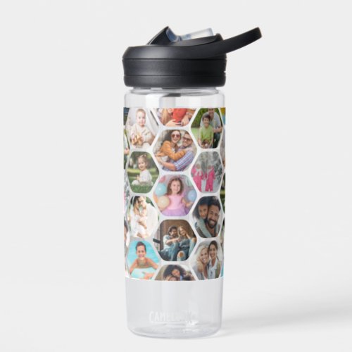 Multi Photo Collage Simple Modern Hexagon Pattern Water Bottle