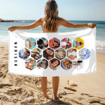 Multi Photo Collage Simple Modern Personalized Beach Towel<br><div class="desc">Multi Photo Collage Simple Modern Personalized Name Hexagon Pattern Custom Beach Towel features a photo collage of your favorite photos in a hexagon shape. Personalized with your name at the base. Perfect for birthday, Christmas, Mother's Day, Father's Day, Grandparents, brother, sister, best friend and more. PHOTO TIP: center your photos...</div>
