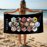Multi Photo Collage Simple Modern Personalized Beach Towel<br><div class="desc">Multi Photo Collage Simple Modern Personalized Name Hexagon Pattern Custom Beach Towel features a photo collage of your favorite photos in a hexagon shape. Personalized with your name at the base. Perfect for birthday, Christmas, Mother's Day, Father's Day, Grandparents, brother, sister, best friend and more. PHOTO TIP: center your photos...</div>
