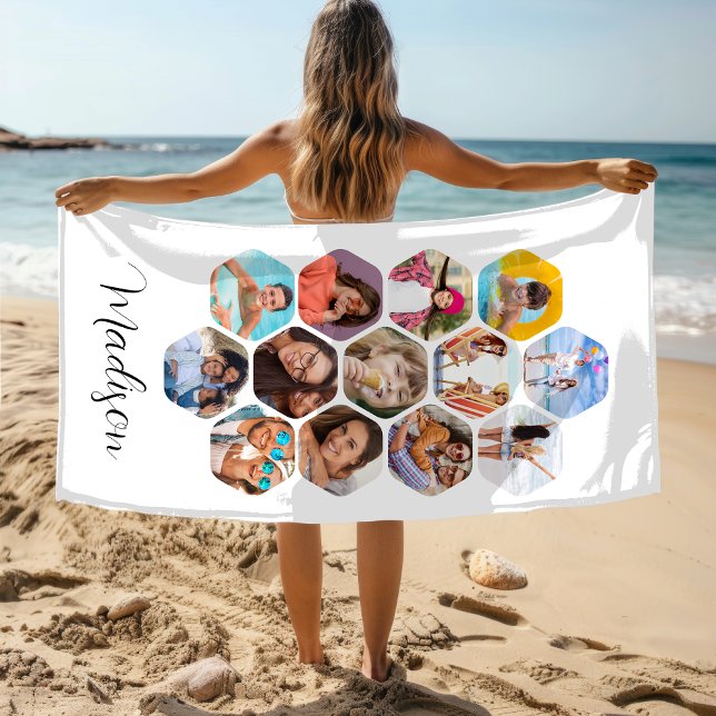 Multi Photo Collage Simple Modern Personalized Beach Towel (Creator Uploaded)