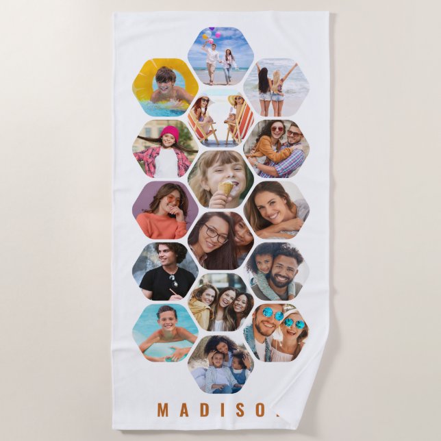 Multi Photo Collage Simple Modern Personalized Beach Towel (Front)