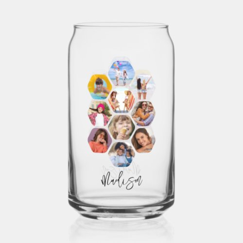 Multi Photo Collage Simple Modern Personalized Can Glass