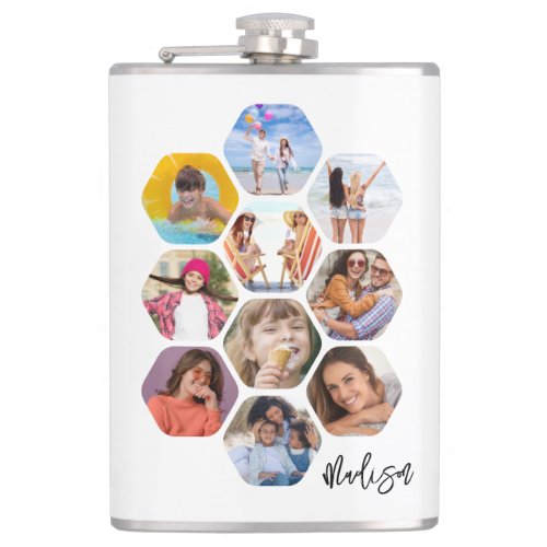 Multi Photo Collage Simple Modern Personalized Flask