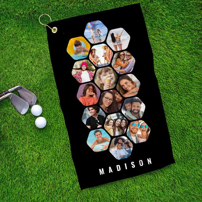 Multi Photo Collage Simple Modern Personalized Golf Towel (Creator Uploaded)