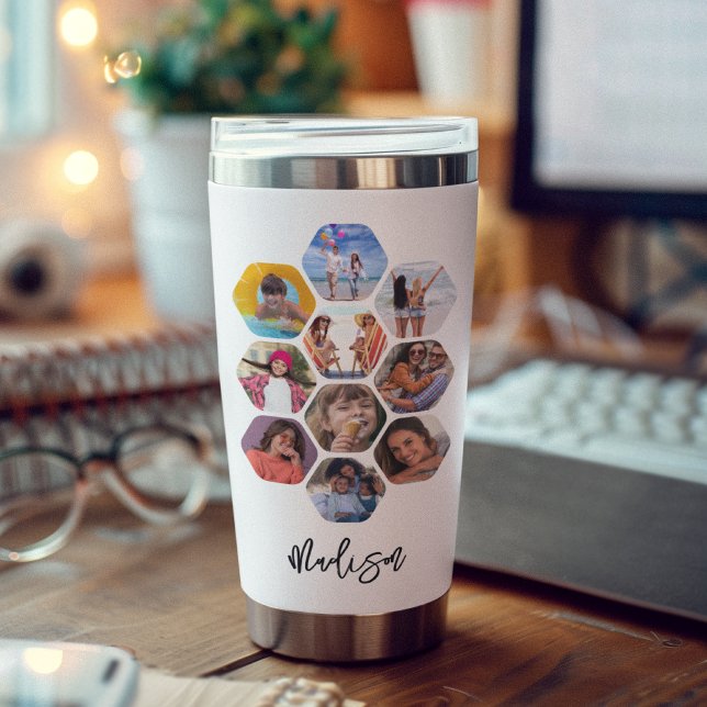 Multi Photo Collage Simple Modern Personalized Insulated Tumbler (Creator Uploaded)