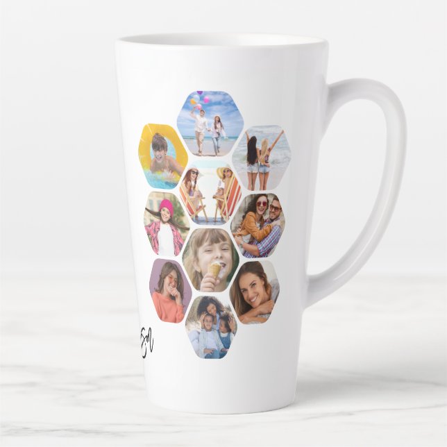 Multi Photo Collage Simple Modern Personalized Latte Mug (Right)