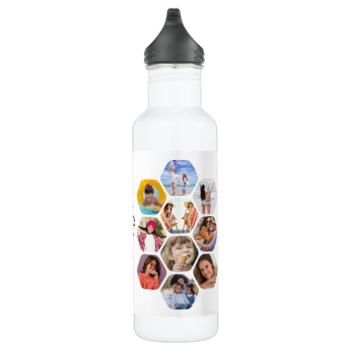 Multi Photo Collage Simple Modern Personalized Stainless Steel Water Bottle