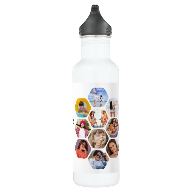 Multi Photo Collage Simple Modern Personalized Stainless Steel Water Bottle (Right)