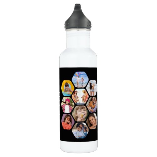 Multi Photo Collage Simple Modern Personalized Stainless Steel Water Bottle
