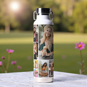 Multi Photo Collage Simple Modern Personalized Water Bottle