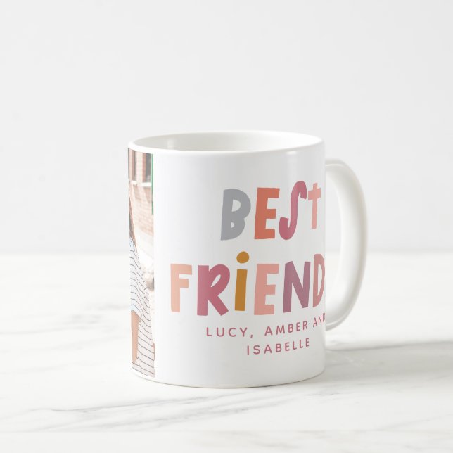 Multi photo colorful fun typography best friends coffee mug (Front Right)