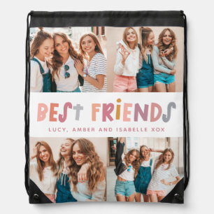 Multi photo colorful fun typography best friends drawstring bag