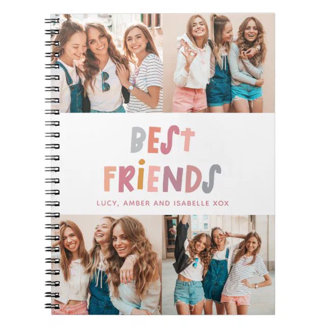 Multi photo colorful fun typography best friends notebook | Zazzle