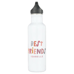 Multi photo colorful fun typography best friends stainless steel water bottle