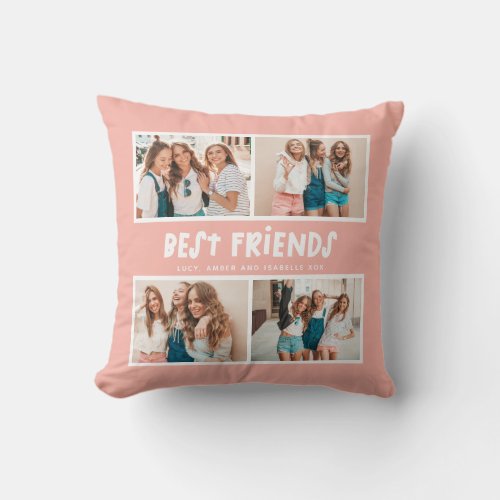 Multi photo colorful fun typography best friends throw pillow