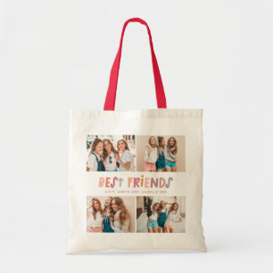 Multi photo colorful fun typography best friends tote bag