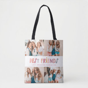 Multi photo colorful fun typography best friends tote bag