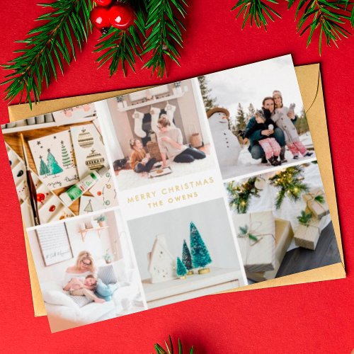 Multi Photo Customizable Merry Christmas Foil Holiday Card